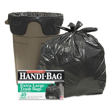 HANDI-BAG 33 gal Trash Bags, 32.5 in x 40 in, Medium-Duty, .65 Mil, Black, 40 PK HAB 6FTL40